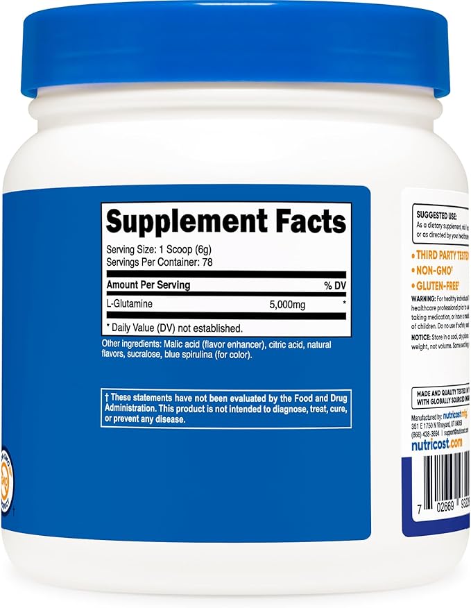 Nutricost L-Glutamine Powder (500 Grams) (Blue