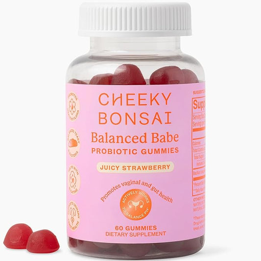 Cheeky Bonsai Balanced Babe Probiotic Gummies for Women, Juicy Strawberry Flavor 60 Count, Probiotic for Women, Urinary Tract Health, Vaginal Health, and pH Balance, 5 Billion CFUs