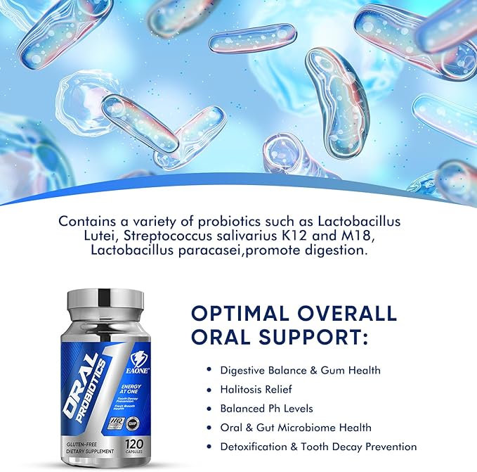 120 Capsules Oral Probiotics, Enhanced Super Digestive Enzymes & Probiotics-Oral Gut Dual Support-8 Strains 22 Billion CFUs-Bad Breath Treatment for Adults -Probiotics for Women and Men