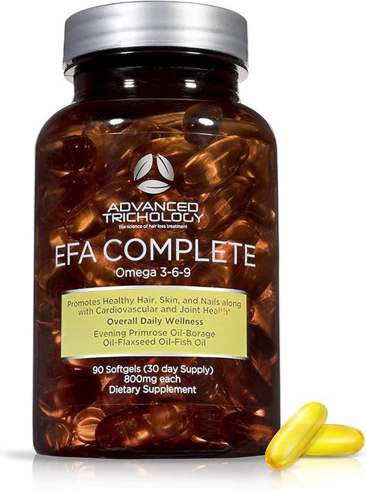 EFA COMPLETE with Optimal OMEGA 3 6 9 levels of High Potency Flax Oil, Fish Oil, Borage Oil, and Evening Primrose Oil 800mgs (90count) 3rd Party Tested - High in GLA and 369 Omegas