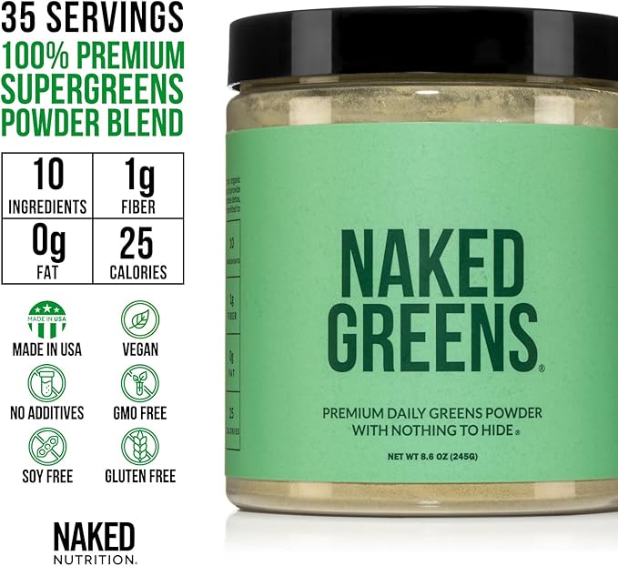 Naked Super Greens Powder Organic Greens Supplement - Only 10 Premium Ingredients - Vegan, Non-GMO, Prebiotic and Probiotic - 35 Servings