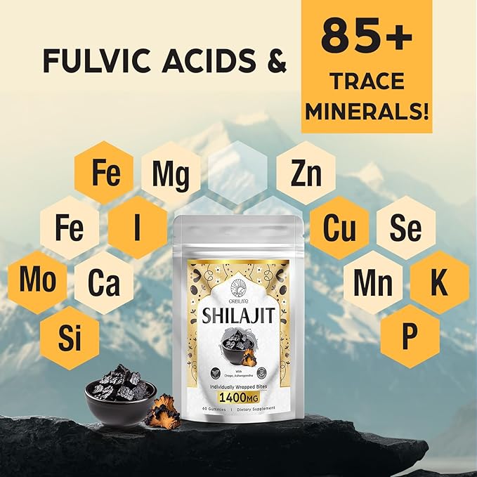 1400 MG Shilajit Gummies, Shilajit Pure 85+ Trace 60 Gummies