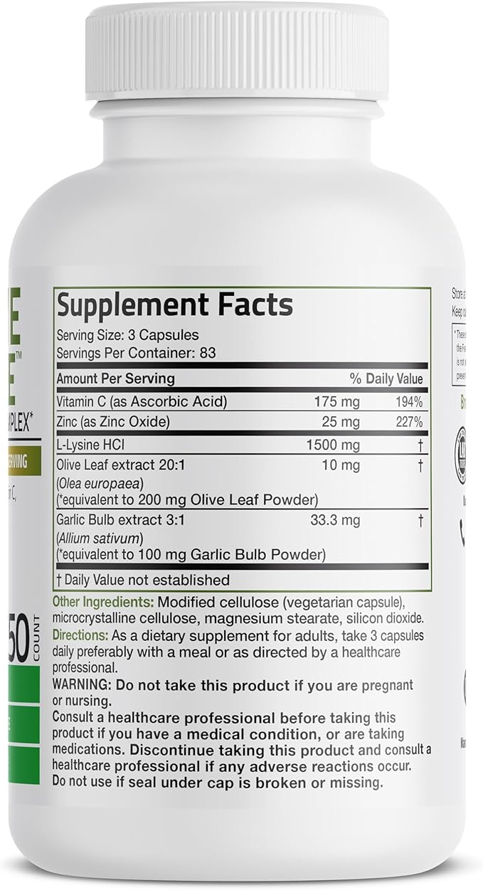 Bronson L-Lysine Defense Immune Support Complex 1500 MG 250 Vegetarian