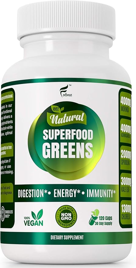Organic Vegan Super Greens Capsules with Ashwagandha