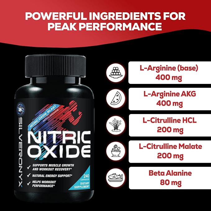Extra Strength Nitric Oxide Supplement L 3X Strength 240 Capsules