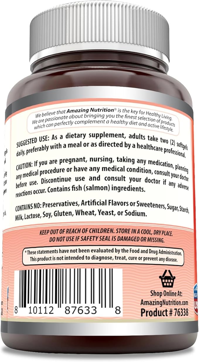 Amazing Omega Wild Alaskan Salmon Oil 2000mg Per Serving Softgels Supplement (90)