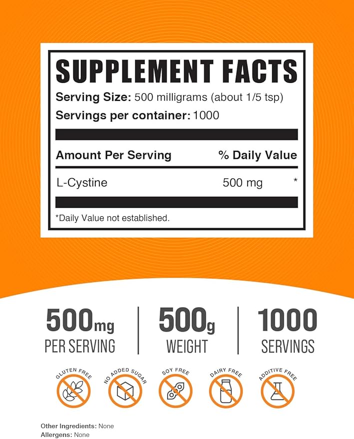 BulkSupplements.com L-Cystine Powder 500mg, L-Cystine 500mg per 500g (1.1 (1.1 lbs) 1)