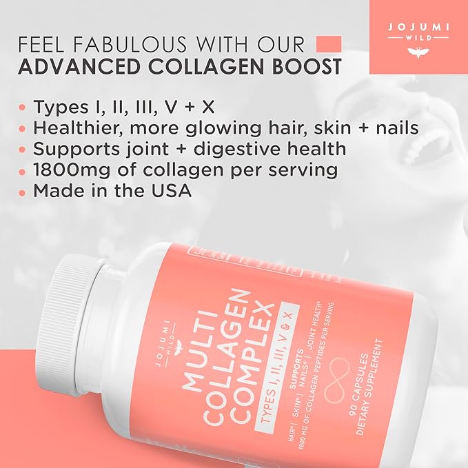 5-in-1 Multi Collagen Capsules (Type I, II, III, V + X) for Skin, Hair, Nails & Joint Health - Collagen Supplements for Women Gut Health Collagen Peptides & Anti Aging Pills