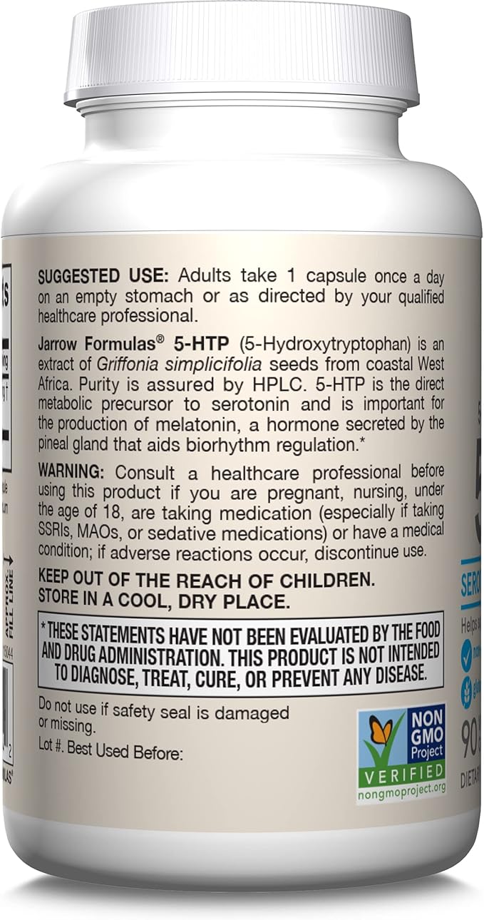 Jarrow Formulas 5-HTP, 100 mg, Serotonin 90 Veggie 90 Day