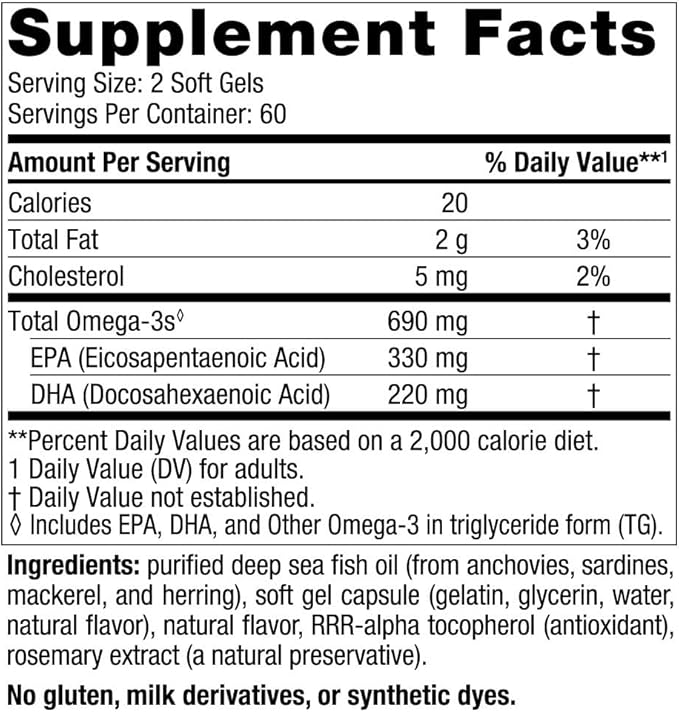 Nordic Naturals Omega-3, Lemon Flavor 120 Soft 690 mg Omega-3 - 60 Servings