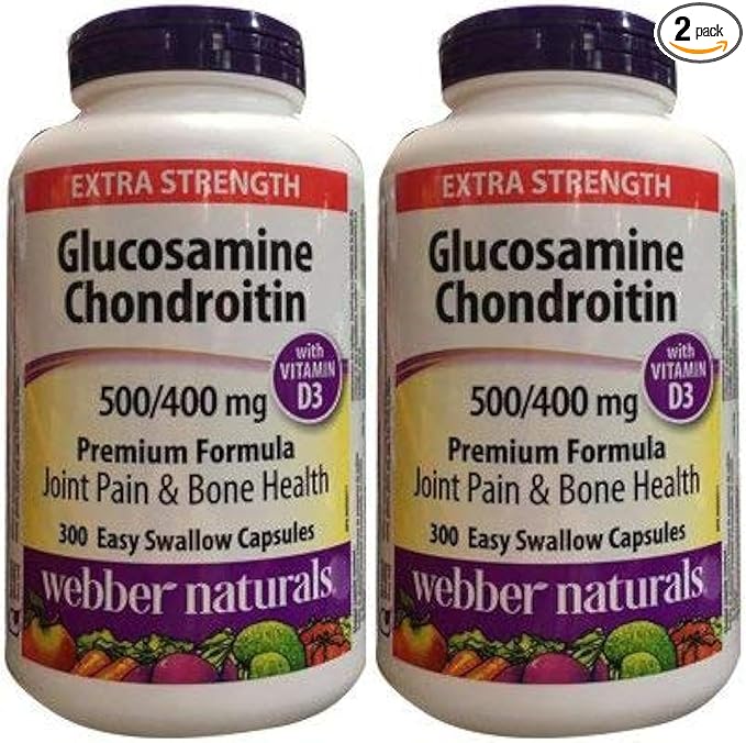 2 bottles x Webber Naturals Glucosamine D3, extra 500/400 mg, 300 capsules