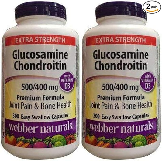 2 bottles x Webber Naturals Glucosamine D3, extra 500/400 mg, 300 capsules