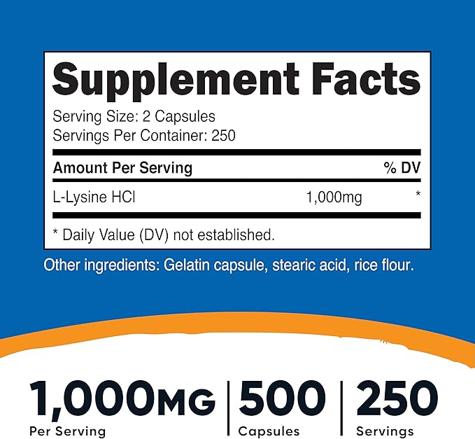 Nutricost L-Lysine 500mg (1000mg Serving), 500 Capsules (2 Bottles)