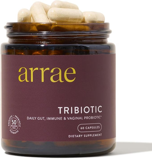 Arrae Tribiotic, Probiotics for Women, Support for Vaginal pH Balance, Gut, Immune, and Feminine Health, Prebiotics, Probiotics, Postbiotics, 60 Count