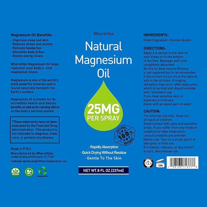 Pure Magnesium Oil Spray for Feet,Ideal Gift for Sleep & Muscle Relaxation,Better Sleep,Rapid Absorption,Quick Drying Without Residue-Unflavored
