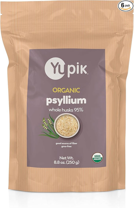 Yupik Organic Psyllium Husk Powder 8.8 Oz, (Pack of 6), 95% Purity, USDA Certified, Non-GMO, Vegan, Gluten-Free, Unflavored, Plant-Based, Coarse Milled Husk, Excellent Source of Fiber for Baking