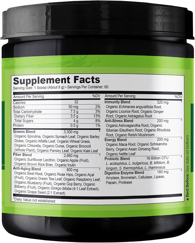 NATURELO Raw Greens Superfood Powder 480 Grams