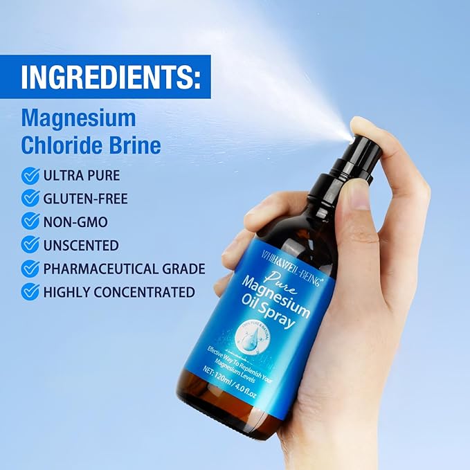 Magnesium Oil for Feet, Magnesium Spray, Pure Magnesium Oil Spray Organic Natural Magnesium Spray Glass Bottle, Easy to Absorb and Use 120ml
