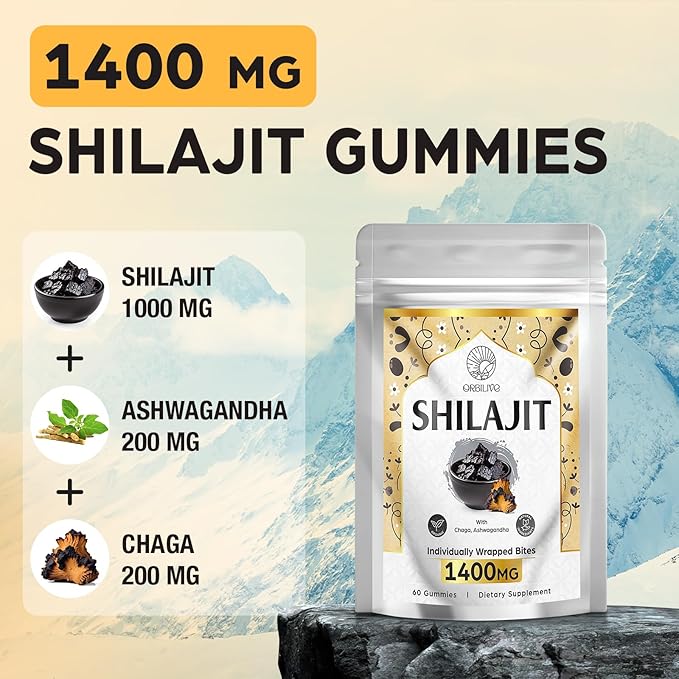 1400 MG Shilajit Gummies, Shilajit Pure 85+ Trace 60 Gummies