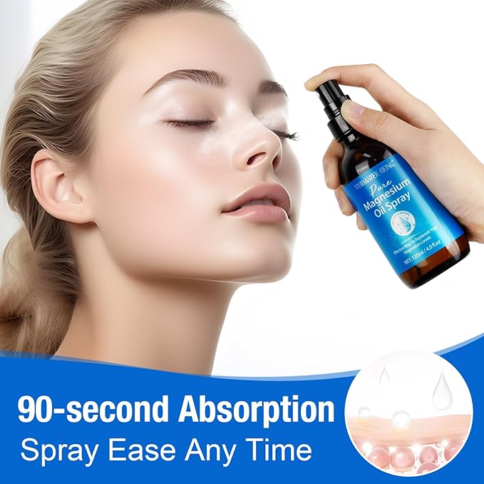 Magnesium Oil for Feet, Magnesium Spray, Pure Magnesium Oil Spray Organic Natural Magnesium Spray Glass Bottle, Easy to Absorb and Use 120ml