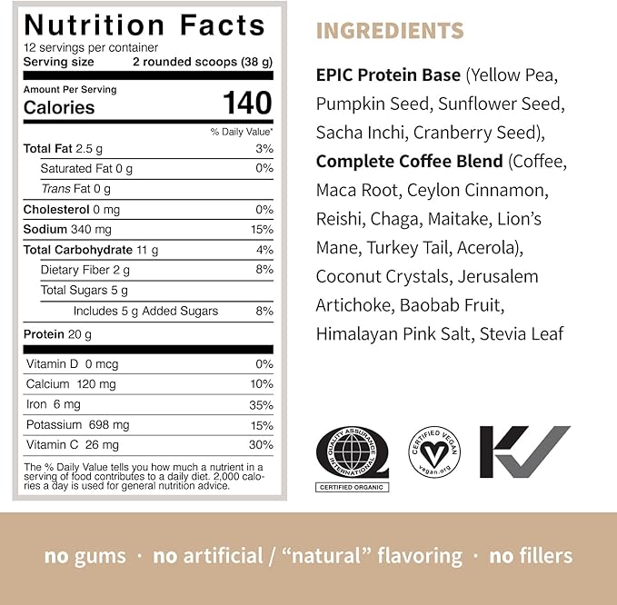 Sprout Living, Epic Protein, Plant Based 20 Grams (1 Pound, 12 Servings)