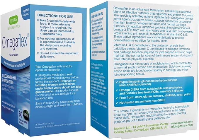 Omegaflex Glucosamine with High Strength Fish Omega-3 & 6, 70% 70% Concentration 60 Softgels
