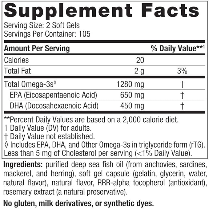 Nordic Naturals Ultimate Omega, Lemon Flavor 210 Soft 1280 mg Omega-3 - Omega-3 Fish 105 Servings