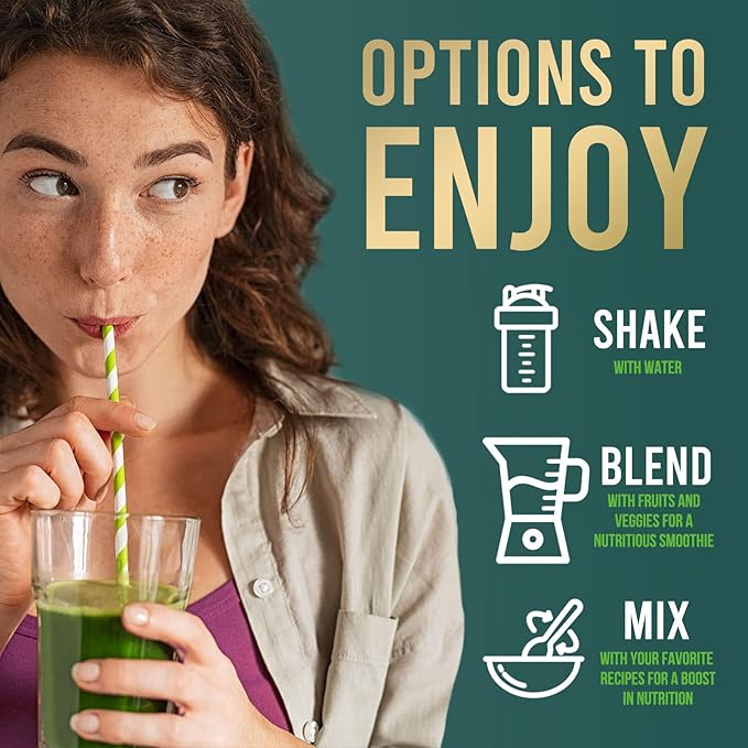 Greens Superfood Powder Drink Mix - Green Whole Food Blend for Energy & Gut Health with Organic Wheat Grass, Spirulina, Chlorella, Digestive Enzymes Antioxidant & Probiotics, Berry Flavor, 30 Servings