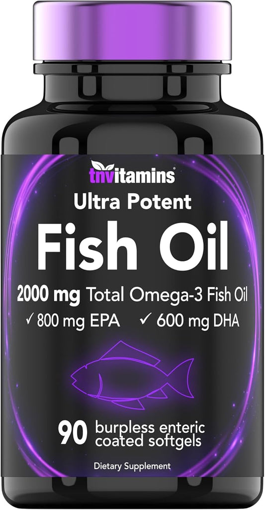 Burpless Omega-3 Fish Oil: 2000mg x 90 Softgels 1400mg Total Omega-3 Fatty (800mg EPA 600mg DHA)