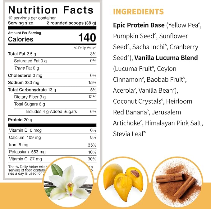 Sprout Living Epic Protein, Plant Based 20 Grams (1 Pound, 12 Servings)