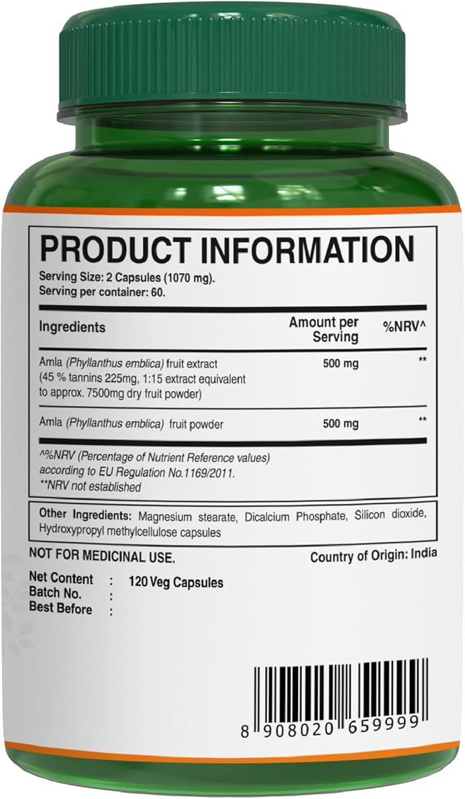 Pure Nutrition Amla Extract 1000mg. (Equivalent 8000mg Amla 120 Veg