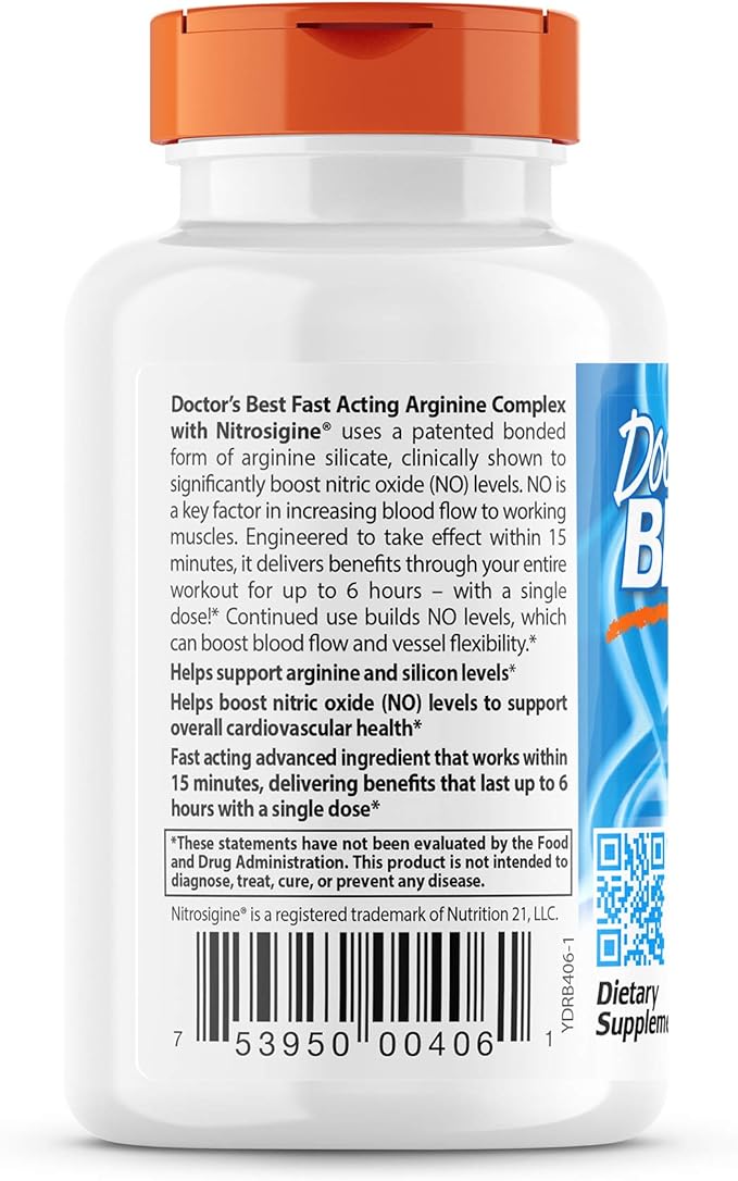 Doctor's Best Fast Acting Arginine Complex 750mg, White (DRB-00406), Tablet, 60 count