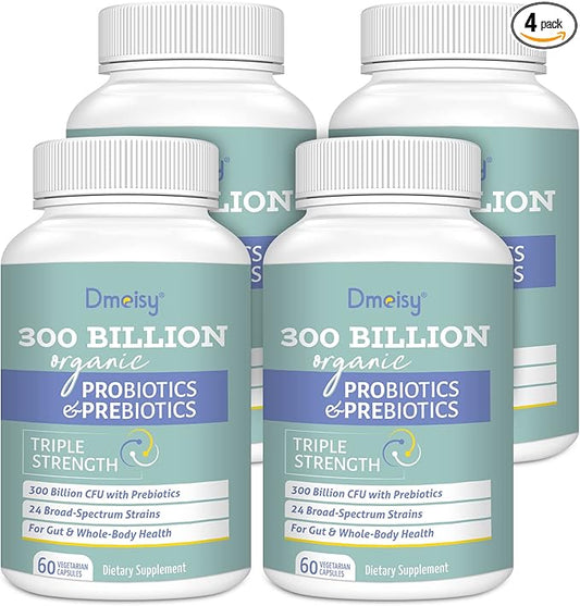 Probiotics for Women and Men, 300 Billion CFU 24 Strains Probiotics + 15 Organic Herbs Prebiotics Blend, Shelf Stable Gut Health Supplement for Digestive Immune & Whole-Body Health, 8 Month Supply