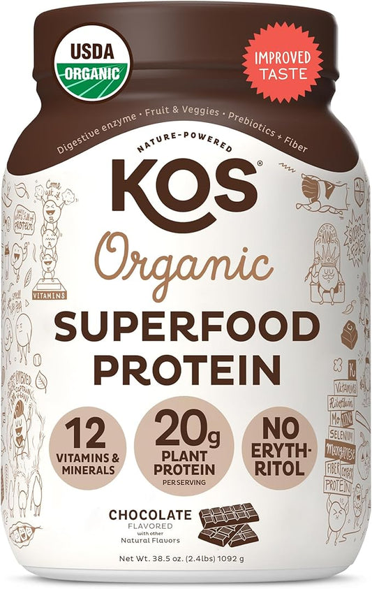 KOS Vegan Protein Powder Erythritol Free, Chocolate 28 Servings