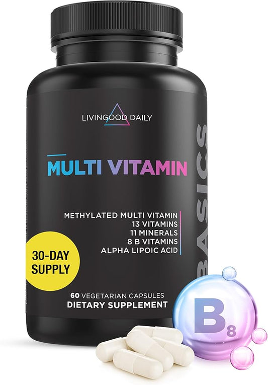 Livingood Daily Methylated Multivitamin for Women & Men, Multi Vitamin - Mineral Supplement Capsules with Iron, B Complex, Selenium, & Zinc - Non-GMO, Gluten-Free, Vegetarian Multi Vitamins for Adults