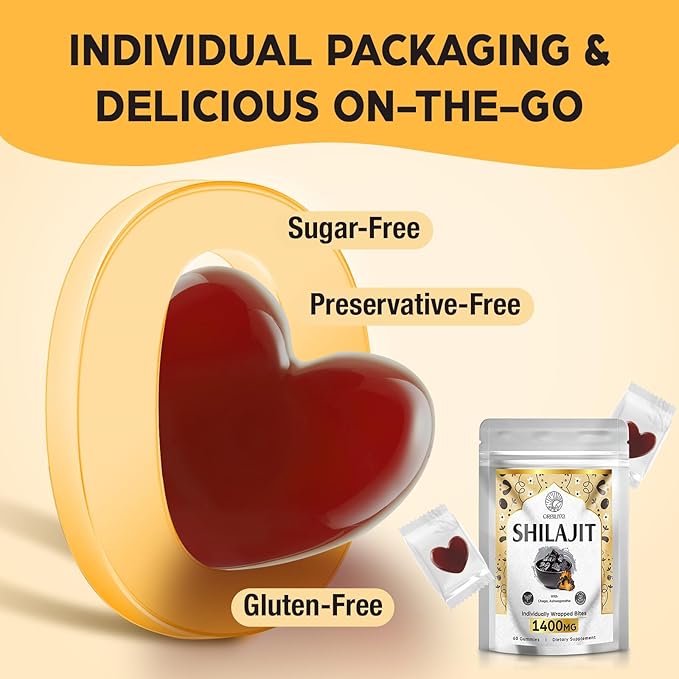 1400 MG Shilajit Gummies, Shilajit Pure 85+ Trace 60 Gummies
