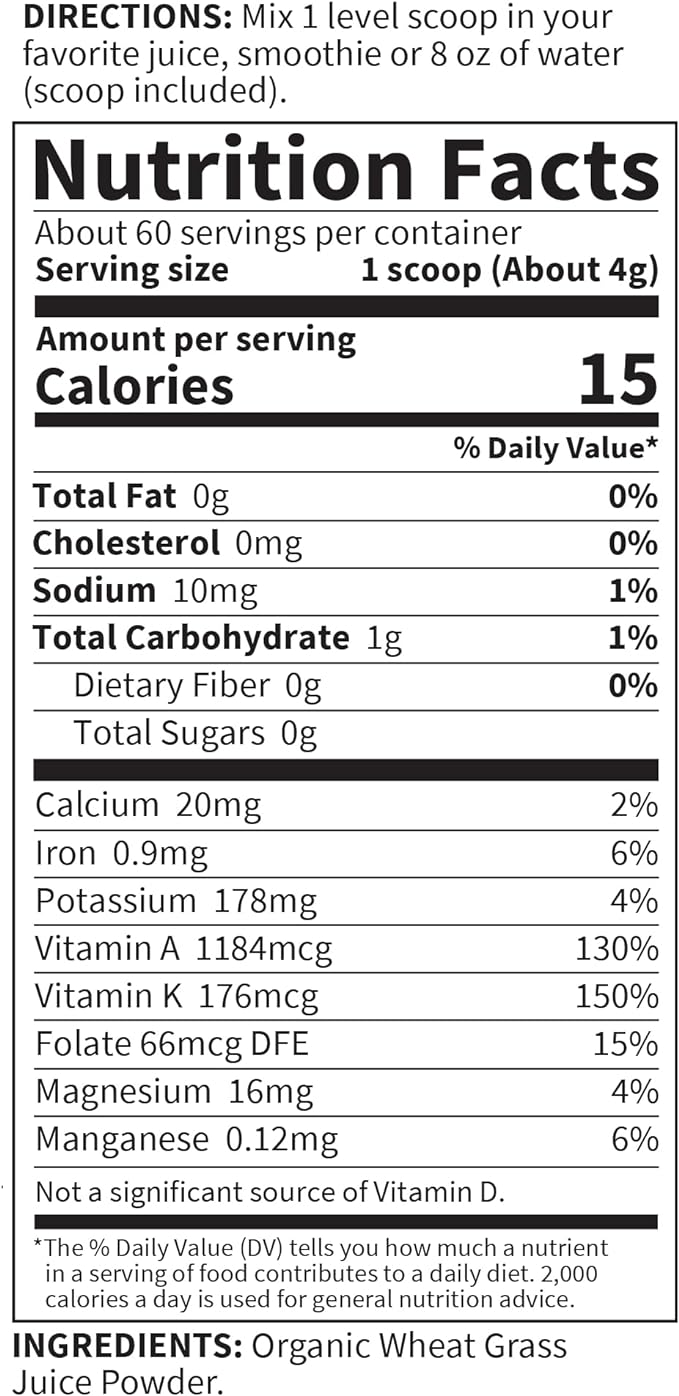 Garden of Life Raw 100% Organic Perfect Food USA Wheat Grass Juice - Green Superfood Powder, 60 Servings - Stevia & Gluten Free, Non-GMO, Vegan, Whole Food Dietary Supplement, 8.46 Oz