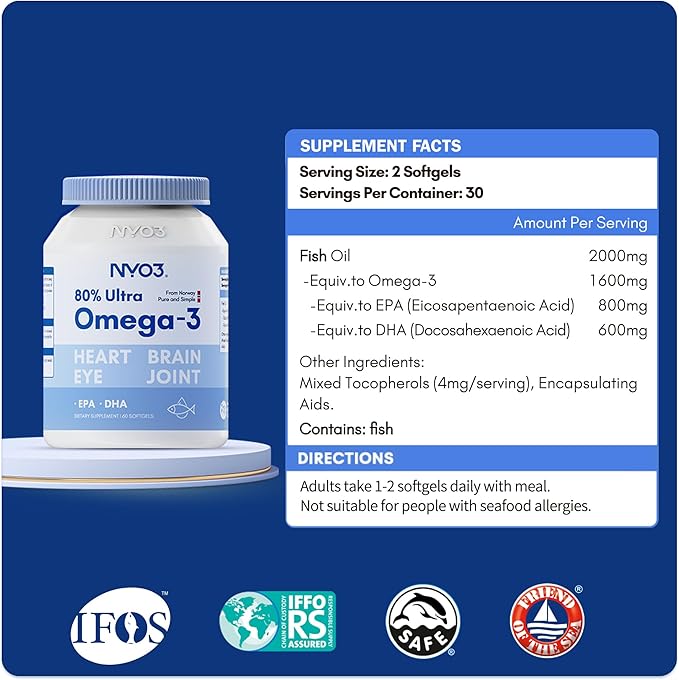 Fish Oil Supplement 2000 mg, 80% 3 with 3 Fatty 60 Softgels 60 Day