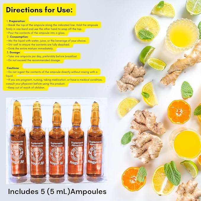 Oral Vitamins with A, C, D, E, Zinc, Bee Honey, Propolis, and Botanical Extracts - Natural Orange Flavor - 5 Ampoules (0.85 fl oz / 25 ml) Immune Support