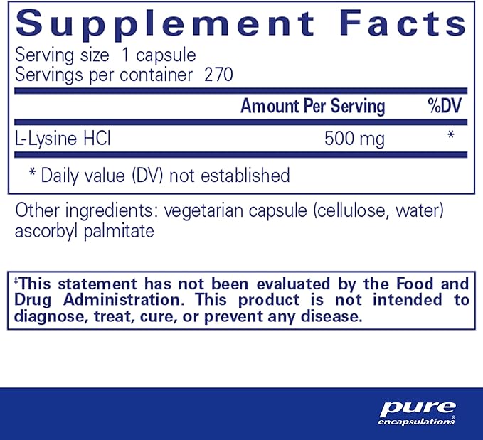 Pure Encapsulations L-Lysine 270 Capsules