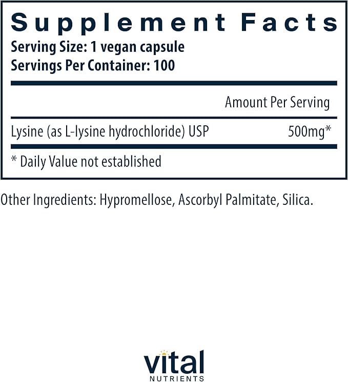 Vital Nutrients Lysine 100 Capsules