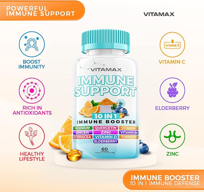 10-in-1 Immune System Support Booster D3, Selenium, B6, Echinacea (60 Count 2))