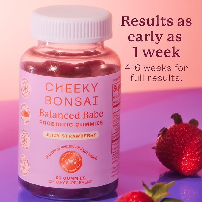 Cheeky Bonsai Balanced Babe Probiotic Gummies for Women, Juicy Strawberry Flavor 60 Count, Probiotic for Women, Urinary Tract Health, Vaginal Health, and pH Balance, 5 Billion CFUs