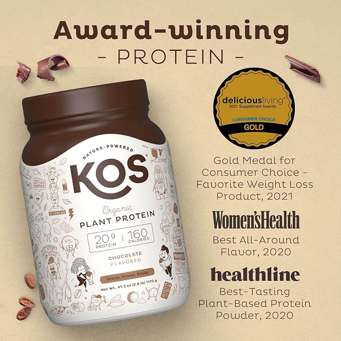 KOS Vegan Protein Powder Erythritol Free, Chocolate 28 Servings
