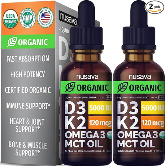 (2 Pack) Organic Vitamin D3 K2 3, 5000 5000 IU, 5000 IU, D3 for 2 Fl D3