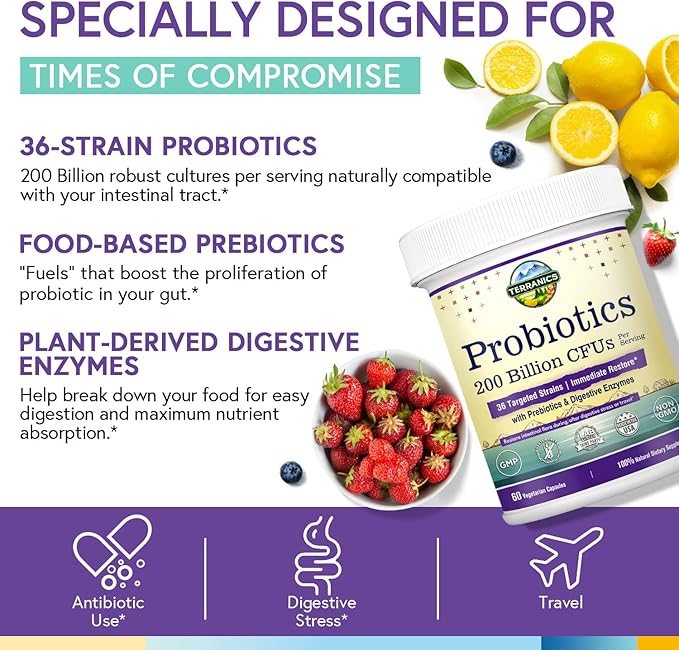 Terranics Daily Probiotics for Men & 200 Billion 36 Strains 60 Veggie