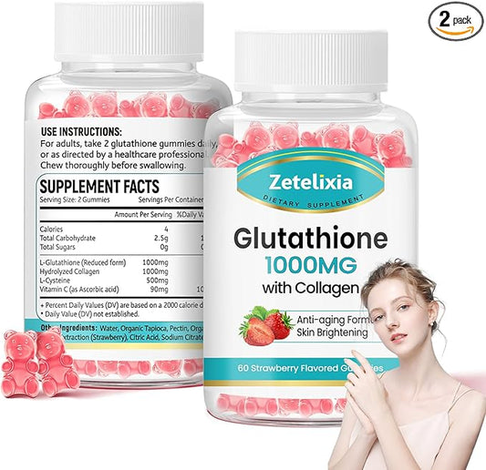 2 Pack Glutathione Collagen Gummies, Collagen 120 Count