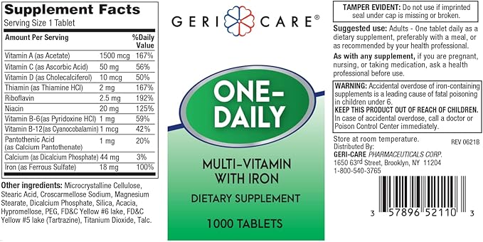 GeriCare One-Daily Multi-Vitamin with Iron Tablets, 1000 Count 1)