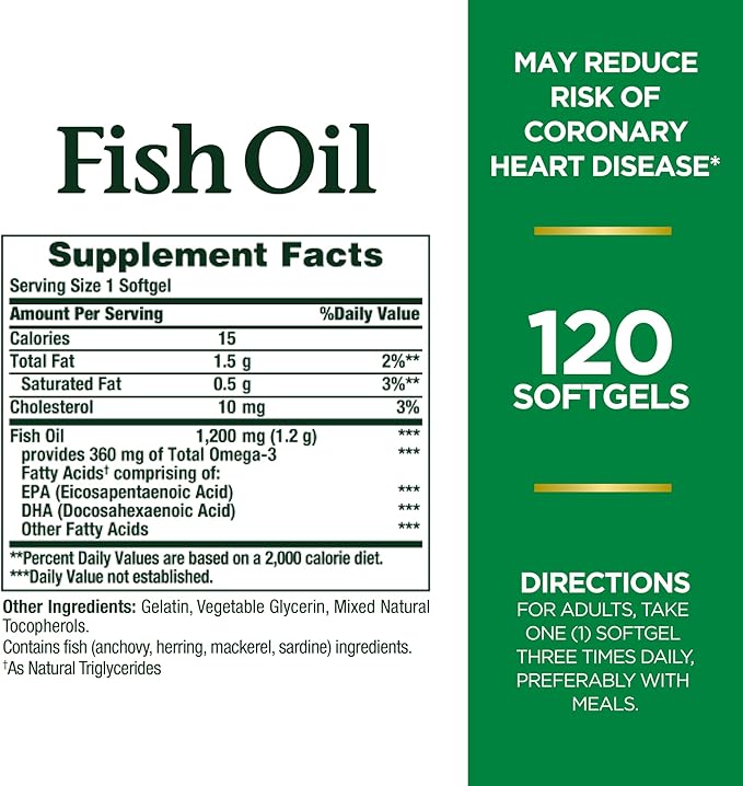 Nature's Bounty Fish Oil, Dietary Supplement, 3, Supports 1200 Mg, 120 Rapid