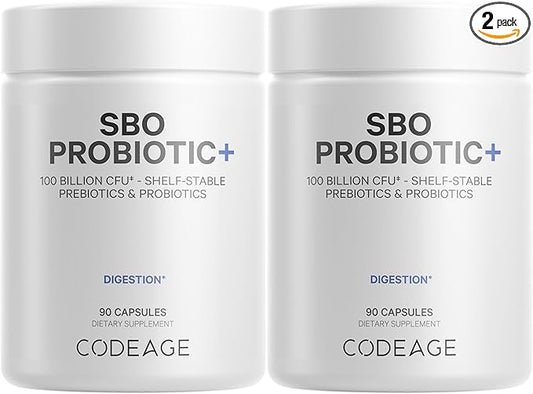 Codeage SBO Probiotics, 100 Billion CFUs Per Serving, Multi Strain Soil Based Organisms Blend and Organic Fermented Botanical Blend, Shelf-Stable - 2 Pack